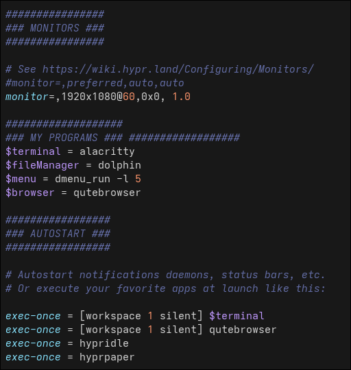 monitor, programs, and autostart configuration
